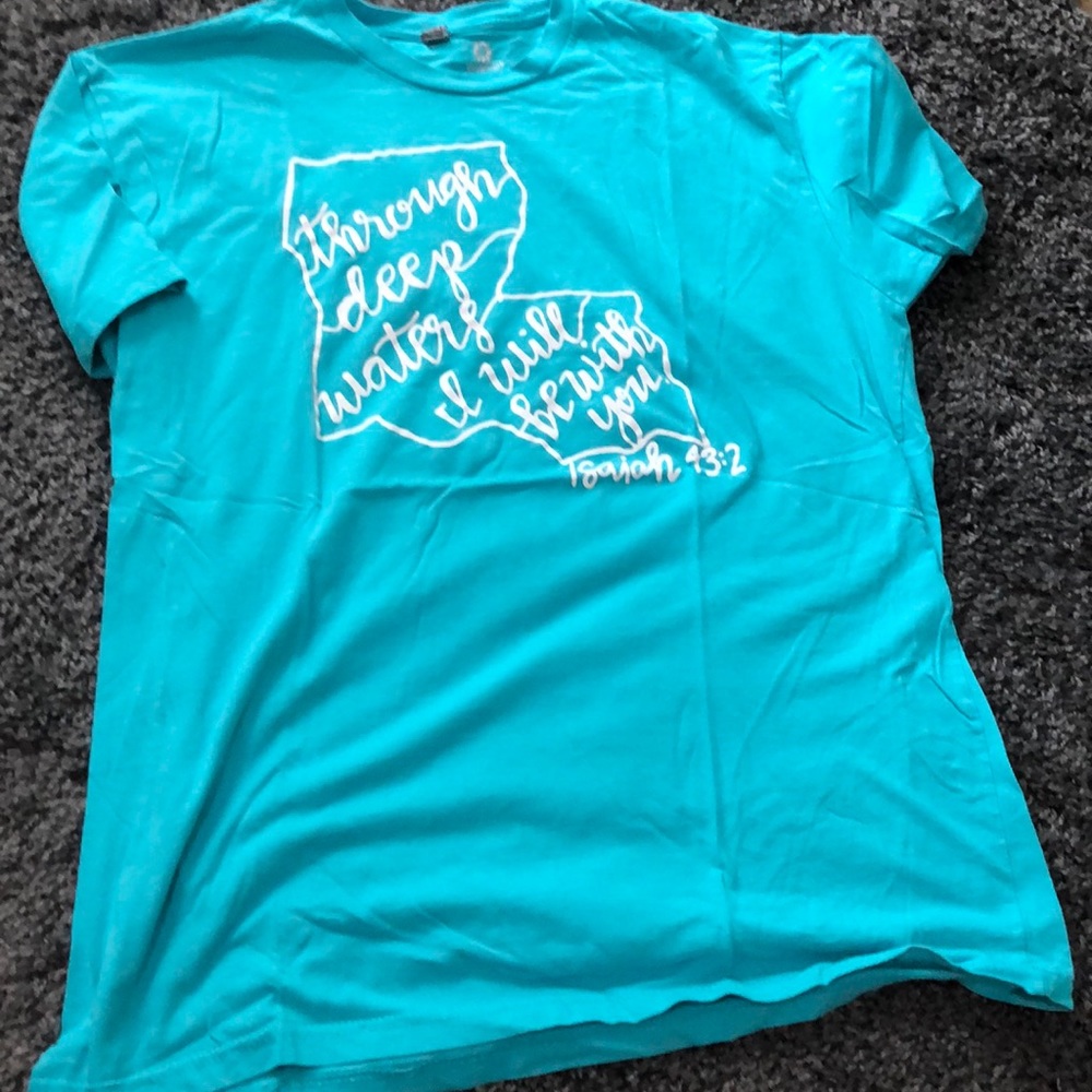 Blue tee with quote